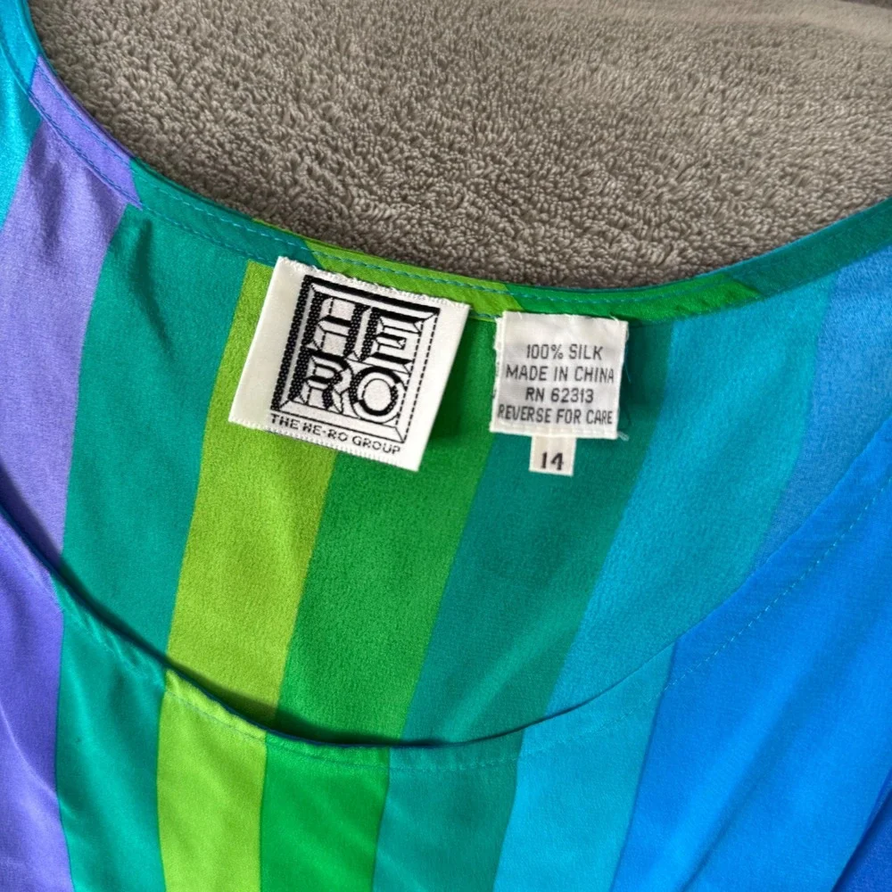 VTG 80s 90s Colorful Colorblock Striped Silk Tank Top Size 14 Dopamine Casual - Picture 4 of 11
